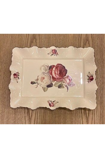 ROY KING Silver Color Serving Plate 31X22X4Cm Rose Pattern