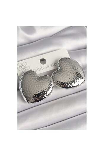 Skygo Brass Silver Color Engraved Detailed Heart Model Women's Earrings - Tj-Bkp10223