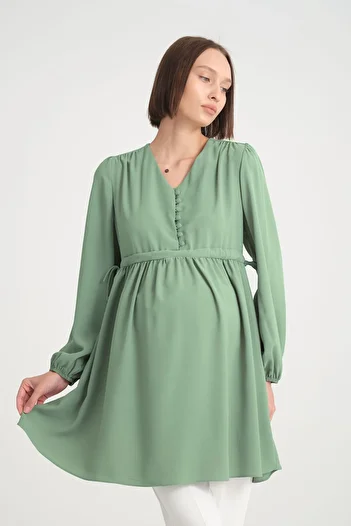 KATLİN MATERNİTY WEAR Pregnant Jessica Fabric Tunic with Front Opening Button Detail (breastfeeding)