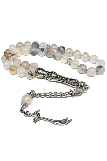 Fabula Silver Zulfiqar Tasbih Agate Stone Men's Gift Rosary