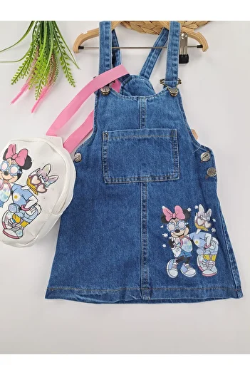 Butik Girl's Denim Salopet Dress Bag Double Suit Printed