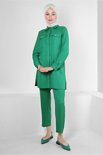 Alvina STONE DETAILED WAIST RUBBERED DOUBLE PANT SUIT 43909