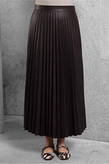 Alvina Pleated Suni Leather Skirt 60634