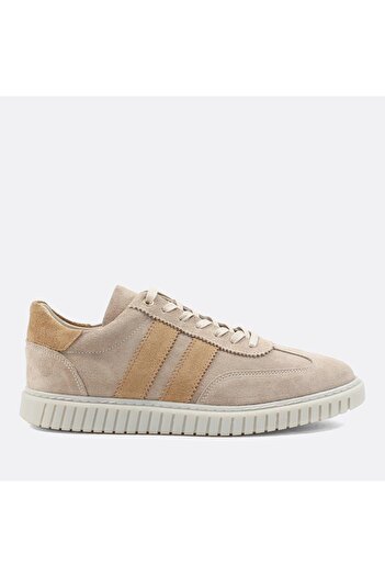 Celal Gültekin Ανδρικό δερμάτινο sneaker με κορδόνια σε μπεζ χρώμα