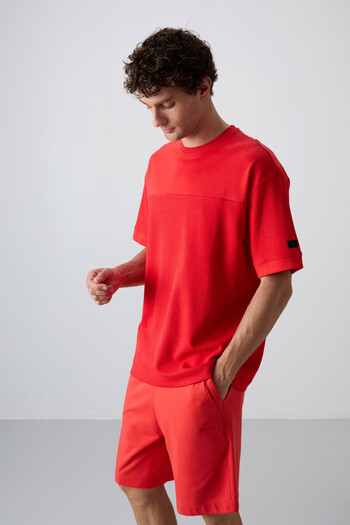 TOMMY LIFE Fiesta Cotton Thick Surface Textured Oversize Fit Basic Men's T-Shirt - 88340