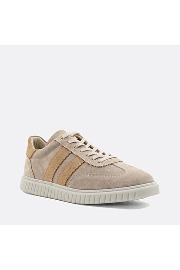 Celal Gültekin Ανδρικό δερμάτινο sneaker με κορδόνια σε μπεζ χρώμα