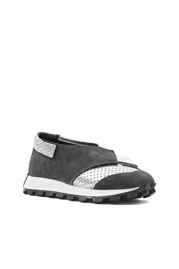Celal Gültekin Women's Gray Suede Silver Leather Sneaker