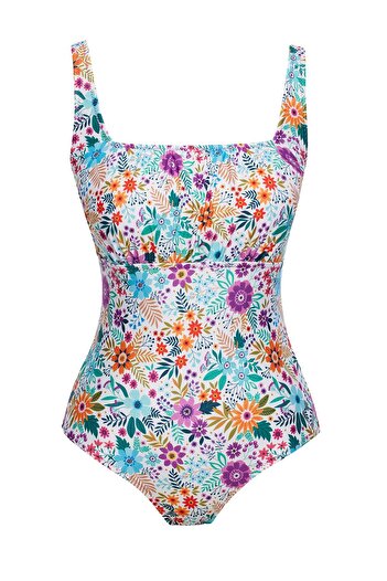 SAILOR moda Square Neck Gathered Patterned Swimsuit