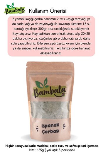 Bambala Haftalık 3'lü Çorba Paketi ( 3x50g) Pancar, Ispanak, Balkabaklı sebze Çorbası