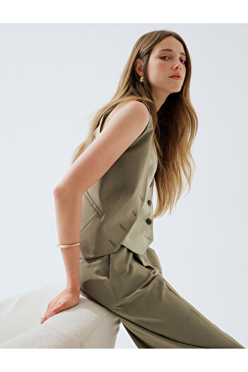 Koton Back Detailed Sleeveless Buttoned V-Neck Vest