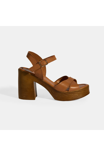 Desa Tan Women's Leather Sandals with Buckle Detail
