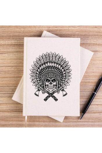 CrowsGate Native American Skull Warrior Unlined Canvas Notebook