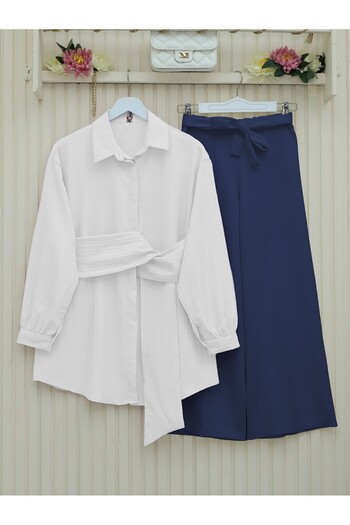 Modamorfo Fitted Crinkle Shirt with Tie Waist