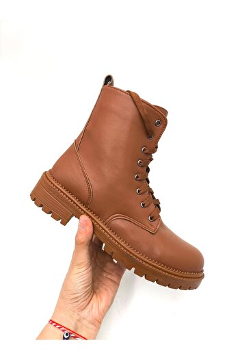 MELAMS Taba Renk Fermuarlı ve Bağcıklı Hafif Kadın Bot
