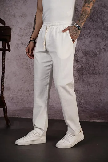 king brich Kingbrich Elastic Waistband Regular Fit Plain Linen Men's Trousers
