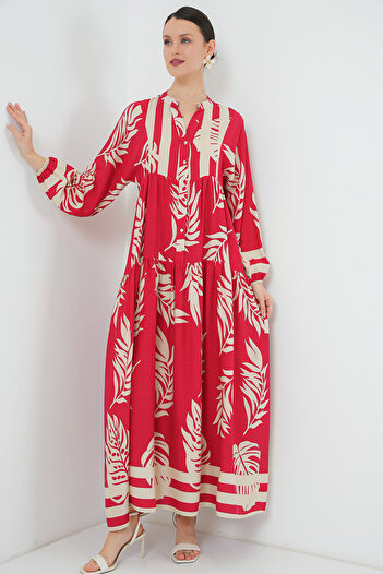 Bigdart 2423 Authentic Patterned Hijab Dress - H. Red