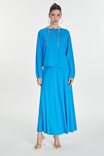 Zühre Blue Hooded Combination Double Set - Back Detailed TK-1323