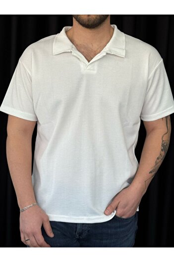 Altamira Men's White Honeycomb Polo Neck T-Shirt