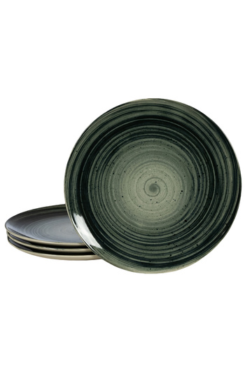Cesiro Set of 4 wide plates, 26 cm, Whirlwind, Cesiro, Made in Romania, Ivory White with black