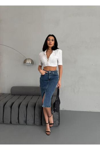Zeo Basic FUSTA JEAN LICHRA DE LUNGIME MIDI CU SLIT
