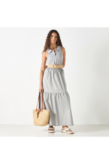 FAV A-line Sleeveless Tiered Dress with Zip Closure