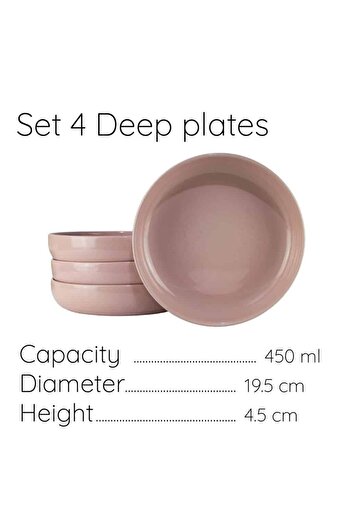 Cesiro Set of 4 deep plates 19.5 cm Glossy Pink