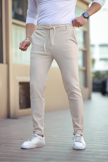 Minharir Men's Elastic Waist Laced Double Leg Trousers