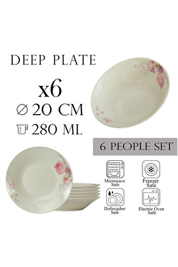 Cesiro Set of 6 deep plates for 6 people 20 cm x 280 ml, Ivoire with orchids