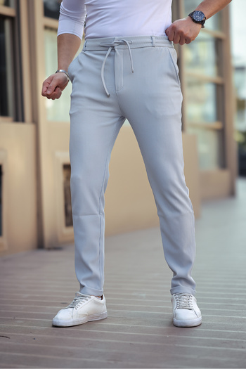 Minharir Men's Elastic Waist Laced Double Leg Trousers