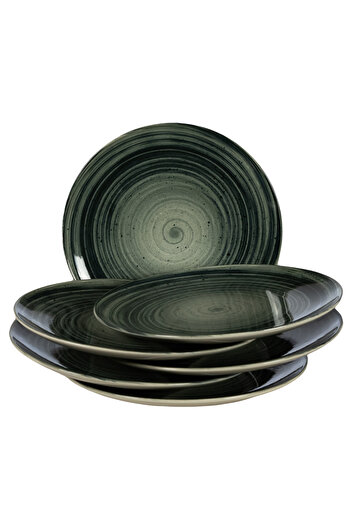 Cesiro Set of 6 wide plates, 26 cm, Whirlwind, Cesiro, Made in Romania, Ivory White with black