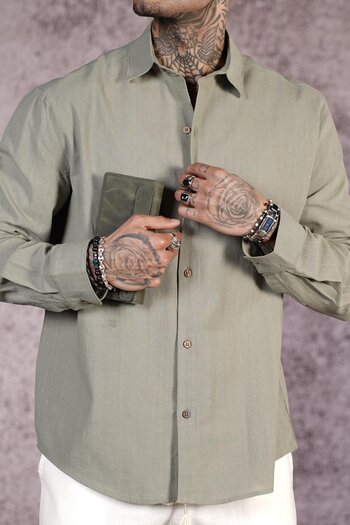 king brich Regular Fit Plain Linen Men's Shirt