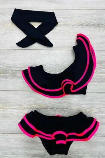 DeKuBaby Girls' Bikini Set with Bandana Flounces One Shoulder Ruffles Cutout Low-Cut Model
