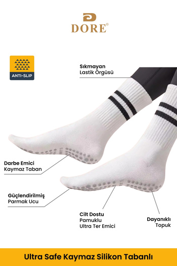 Dore Pilates and Yoga Unisex 1 Pair Anti-Slip Plates - Gray Socks with Anti-Slip Soles