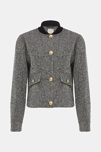 W Collection SİYAH DİK YAKA DOKULU MONT