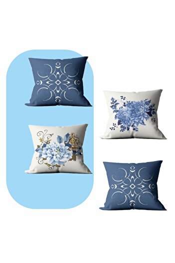 MODA 4-Piece Blue Floral Modern Throw Pillow Cover - Pillow Case Digital Printing 43X43 cm