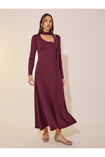 Take Two By Styli Solid Tie-Up Neck A-Line Maxi Dress