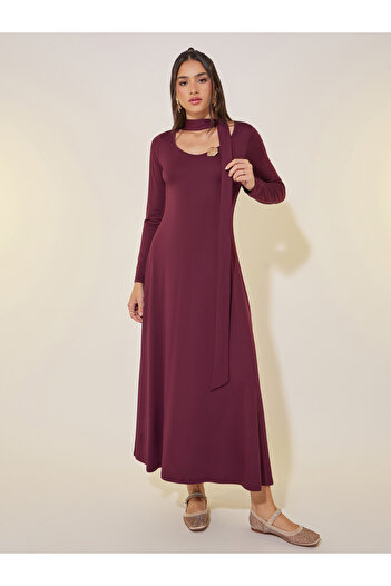 Take Two By Styli Solid Tie-Up Neck A-Line Maxi Dress