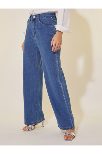 Take Two By Styli Mid Rise Studded Wide Leg Jeans