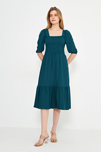 brako tekstil Women's Midi Dress - Sheerling Princess Dress with Elastic Chest and Waist Detail
