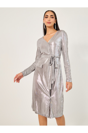 Styli Shimmer Tie-Up Blazer Knee Length Dress