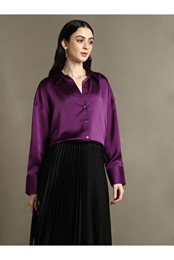 Dennis Lingo By Styli Purple Satin Relaxed Fit Casual Shirt