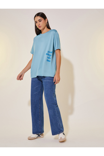 Take Two By Styli Slogan Print Round Neck Oversized T-Shirt