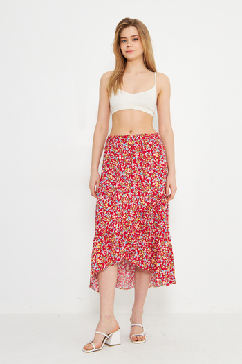 brako tekstil Floral Patterned Feminin Midi Skirt Gabardine Outfit