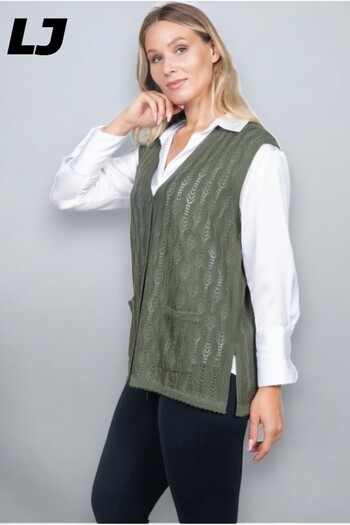 LAJESTE Women's Middle Age and Above Knitwear Knitted Buttoned Dark Khaki Mother's Vest