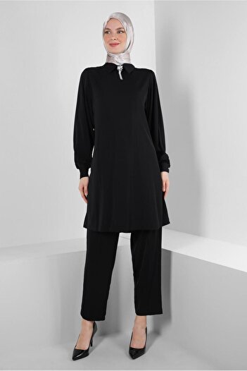 Alvina SHIRT COLLAR STONE DETAILED PANT SUIT 43587