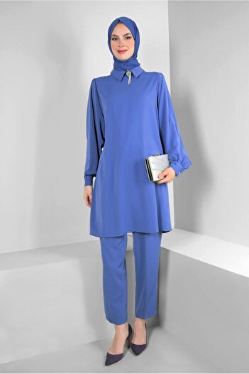 Alvina SHIRT COLLAR STONE DETAILED PANT SUIT 43587