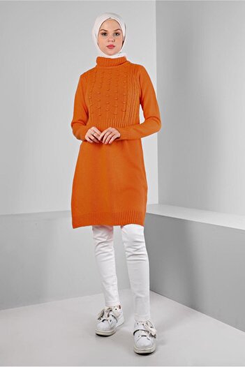 Alvina Turtleneck Knitwear Tunic - Pompom Detailed, Model 43182