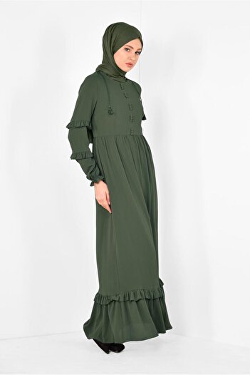 Alvina Button Detailed Ruffle Dress 4357