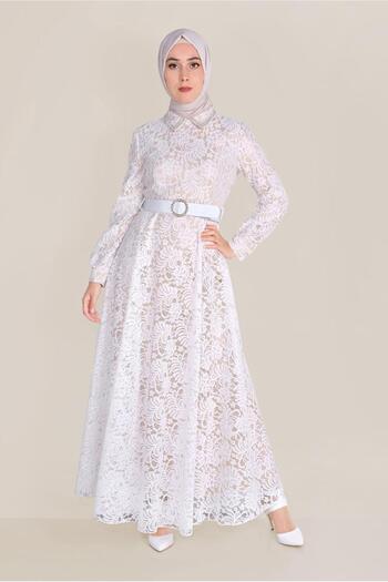 Alvina Collar Bead Embroidered Lace Dress 40630