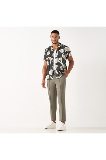 FAV All-Over Floral Print Shirt with Camp Collar and Short Sleeves